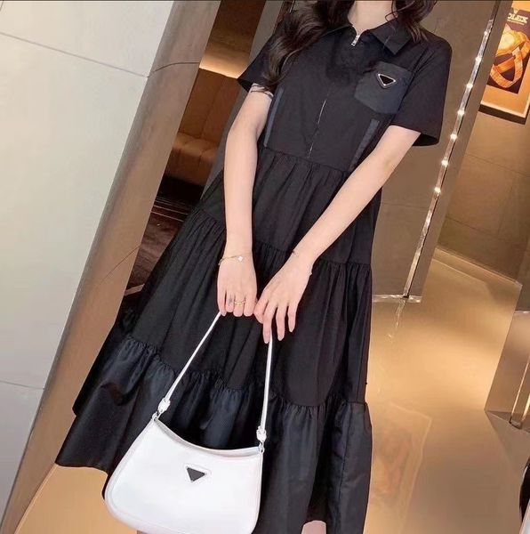 designer triangle label nylon lapel luxury party dress fashion vintage patchwork cake skirt hemline short sleeved long skirt, White;black
designer triangle label nylon lapel luxury party dress fashion vintage patchwork cake skirt hemline short sleeved long skirt, White;black