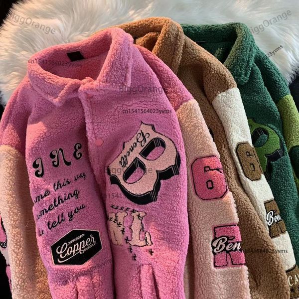 women s jackets letter embroidery winter clothes high street vintage sherpa coat clothing loose 230223, Black;brown
women s jackets letter embroidery winter clothes high street vintage sherpa coat clothing loose 230223, Black;brown