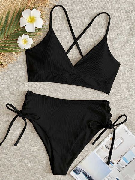 women's swimwear bikini women swimsuit 2023 new solid black high waist bikinis set lace up bathing suit swimwear summer brazilian beach, White;black
women's swimwear bikini women swimsuit 2023 new solid black high waist bikinis set lace up bathing suit swimwear summer brazilian beach, White;black