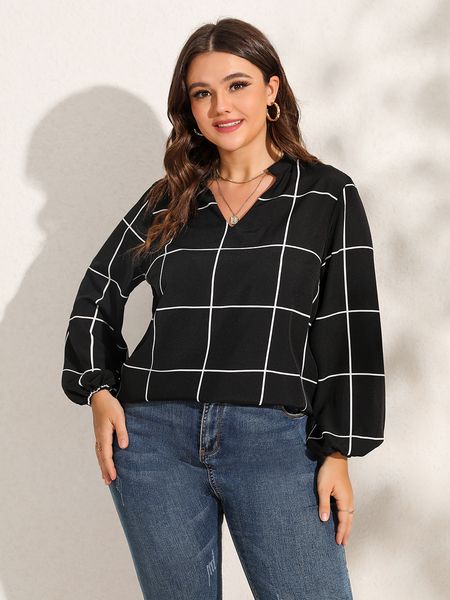 women's plus size t-shirt finjani plus size blouses for women fashion grid print lantern sleeve blouse v-neck long sleeves loose elegan, Black
women's plus size t-shirt finjani plus size blouses for women fashion grid print lantern sleeve blouse v-neck long sleeves loose elegan, Black