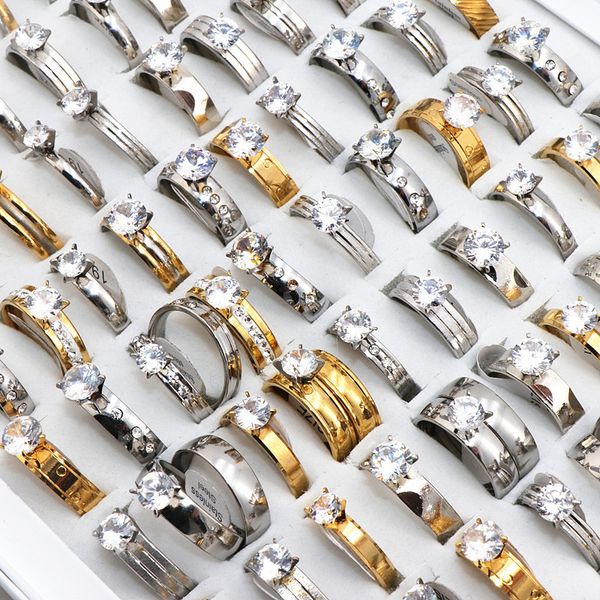 band rings wholesale 50pcslot mix style zircon stainless steel wedding women mens 230224, Silver
band rings wholesale 50pcslot mix style zircon stainless steel wedding women mens 230224, Silver
