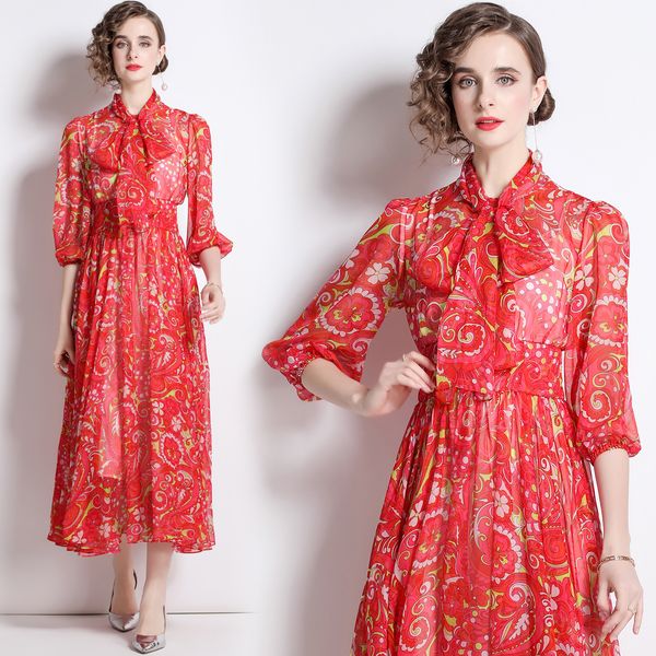 2023 summer print chiffon maxi dress women designer 3/4 sleeve robe ribbon bow slim holiday red long dresses for special occasion ladies chi, Black;gray
2023 summer print chiffon maxi dress women designer 3/4 sleeve robe ribbon bow slim holiday red long dresses for special occasion ladies chi, Black;gray