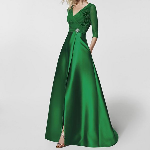 green elegant mother of the bride dresses v neck 3/4 sleeve formal wedding party dress front slit a-line floor-length femme, Black;red
green elegant mother of the bride dresses v neck 3/4 sleeve formal wedding party dress front slit a-line floor-length femme, Black;red