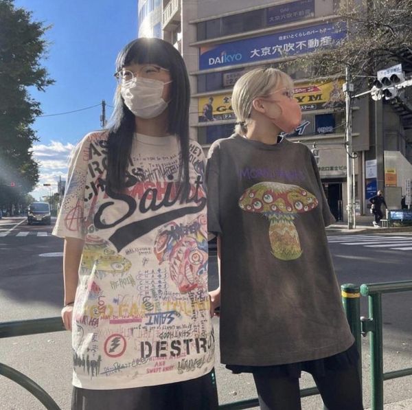 men's t shirt hip hop graffitti mushroom with eyes letters pronting tees men retro loose fashion outwear, White;black
men's t shirt hip hop graffitti mushroom with eyes letters pronting tees men retro loose fashion outwear, White;black