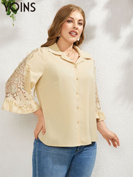 women's plus size t-shirt yoins plus size women blouses lace patchwork fashion shirt 3/4 length sleeve button lapel collar casual blusa, Black
women's plus size t-shirt yoins plus size women blouses lace patchwork fashion shirt 3/4 length sleeve button lapel collar casual blusa, Black
