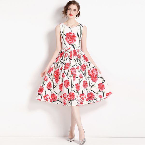 summer fashion flower printed dresses o-neck sleeveless waist-closing beach vacation expansion vestidos, Black;gray
summer fashion flower printed dresses o-neck sleeveless waist-closing beach vacation expansion vestidos, Black;gray