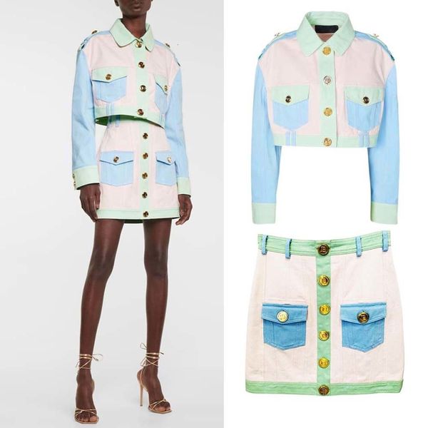women s jackets spring and autumn fashion sweet macarone color matching short denim jacket coat half skirt suit 230223, Black;brown
women s jackets spring and autumn fashion sweet macarone color matching short denim jacket coat half skirt suit 230223, Black;brown