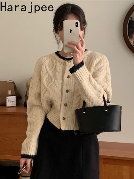 women's knits tees harajpee o-neck crochet button single breasted solid long sleeves knitted cardigan women autumn winter all-match kor, White 
women's knits tees harajpee o-neck crochet button single breasted solid long sleeves knitted cardigan women autumn winter all-match kor, White