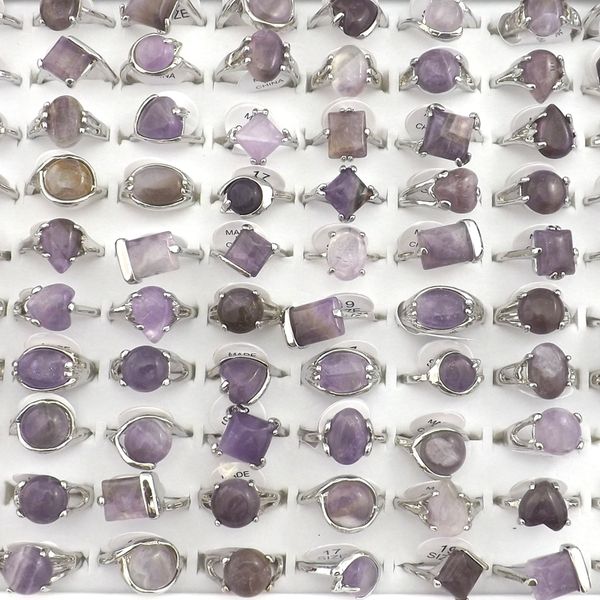 band rings natural purple crystal stone european style women's ring bague 50pcs valentine's day gift 230224, Silver
band rings natural purple crystal stone european style women's ring bague 50pcs valentine's day gift 230224, Silver