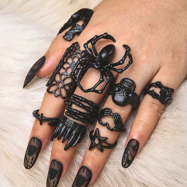 gerst style ring electrophoretic black adjustable flower skull love spider mask 10 piece ring set, Silver
gerst style ring electrophoretic black adjustable flower skull love spider mask 10 piece ring set, Silver