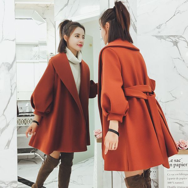 women s jackets korean version medium and long woolen windbreaker coat autumn winter fashion lantern sleeve harajuku women 230223, Black;brown
women s jackets korean version medium and long woolen windbreaker coat autumn winter fashion lantern sleeve harajuku women 230223, Black;brown