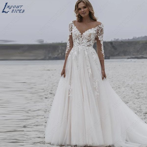 party dresses layout niceb v-neck lace wedding dress appliques long sleeves bridal gowns robe de marie boho backless tulle a-line sweep trai, White;black
party dresses layout niceb v-neck lace wedding dress appliques long sleeves bridal gowns robe de marie boho backless tulle a-line sweep trai, White;black