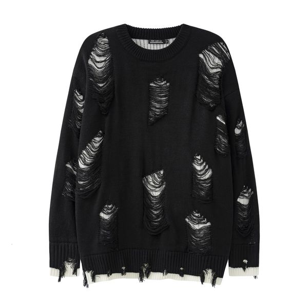 men's tshirts high street black white two sided round neck knit sweater autumn and winter hip hop oversized perforated ripped knitwears, White;black
men's tshirts high street black white two sided round neck knit sweater autumn and winter hip hop oversized perforated ripped knitwears, White;black