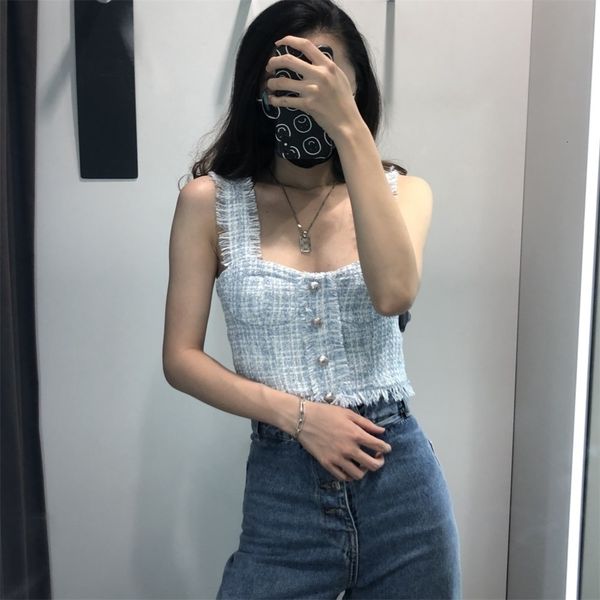 women s tanks camis summer women european and american style tweed tassel button embellished strap 230223, White
women s tanks camis summer women european and american style tweed tassel button embellished strap 230223, White