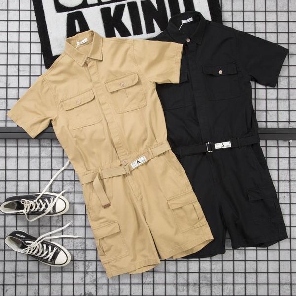 men's shorts summer overalls for men street fashion clothing jumpsuit with adjustable waist belt japan style clothes 230224, White;black
men's shorts summer overalls for men street fashion clothing jumpsuit with adjustable waist belt japan style clothes 230224, White;black