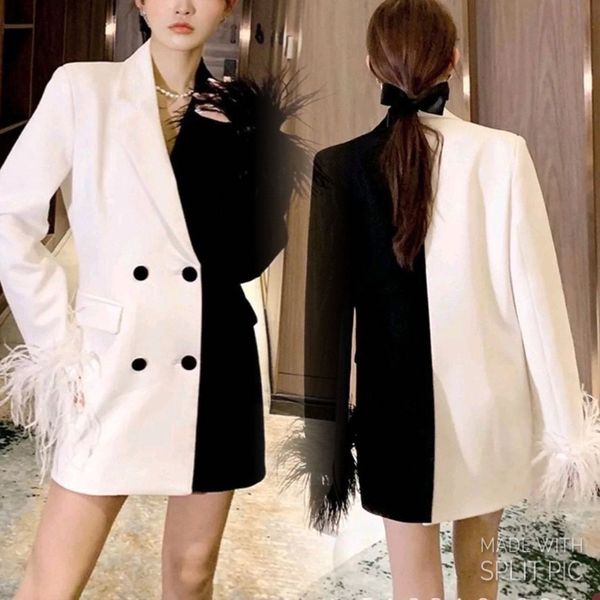 black white feather suit women blazer slim mother of the bride dressing evening party jacket guest wear one piece, Black;red
black white feather suit women blazer slim mother of the bride dressing evening party jacket guest wear one piece, Black;red