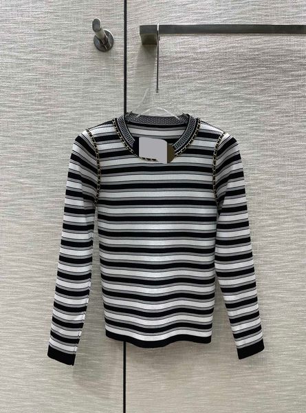228 2023 spring summer women sweater long sleeve crew neck pink black striped pullover womens weilan, White;black
228 2023 spring summer women sweater long sleeve crew neck pink black striped pullover womens weilan, White;black
