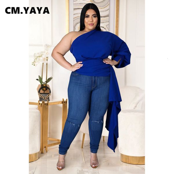 women's plus size t-shirt cm.yaya women one shoulder long sleeve sashes splicing croped blouses shirt plus size xl-5xl irregular blous, Black
women's plus size t-shirt cm.yaya women one shoulder long sleeve sashes splicing croped blouses shirt plus size xl-5xl irregular blous, Black