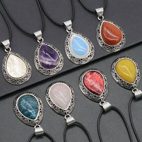 natural crystal stone water drop pendant amethyst tiger eye lapis lazuli rose quartz charms necklace, Silver
natural crystal stone water drop pendant amethyst tiger eye lapis lazuli rose quartz charms necklace, Silver