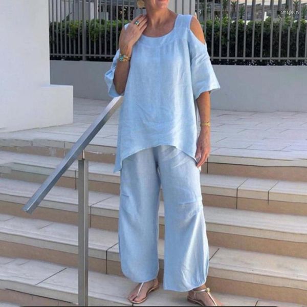 women's two piece pants set t-shirt o neck blouse pure color crew trouserwomen's, White
women's two piece pants set t-shirt o neck blouse pure color crew trouserwomen's, White