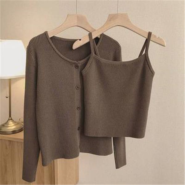 women's knits tees korean two-piece suits casual sling camisole knitted cardigan jacket spring slim fit fashion solid 2 piece sets fema, White
women's knits tees korean two-piece suits casual sling camisole knitted cardigan jacket spring slim fit fashion solid 2 piece sets fema, White