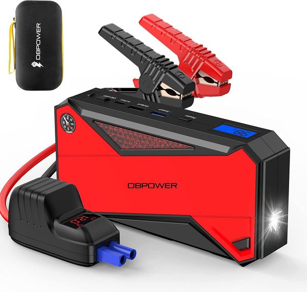 dbpower peak 1600a 18000mah portable car jump starter, battery booster with smart charging port, lcd display, intelligent jumper clamps, com
dbpower peak 1600a 18000mah portable car jump starter, battery booster with smart charging port, lcd display, intelligent jumper clamps, com