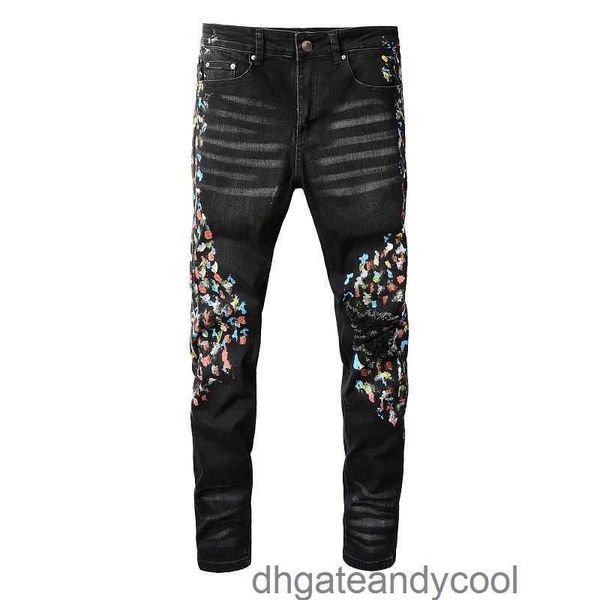 chaopai man 2023 old washed amirs fog denim high street jeans black designer hole contrast pants paint point slim elastic leg jeans man qg2o, Blue
chaopai man 2023 old washed amirs fog denim high street jeans black designer hole contrast pants paint point slim elastic leg jeans man qg2o, Blue