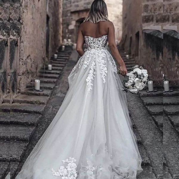 sheer lace 3d flowers applique wedding dress see through modern bridal gown sweetheartr train crystals beaded wedding gowns, White
sheer lace 3d flowers applique wedding dress see through modern bridal gown sweetheartr train crystals beaded wedding gowns, White