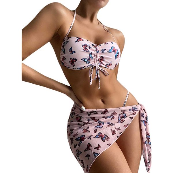 women's swimwear women's threepiece bikini butterfly print drawstring pleated tieup halter bra panties cover ups beach swimsuit z0, White;black
women's swimwear women's threepiece bikini butterfly print drawstring pleated tieup halter bra panties cover ups beach swimsuit z0, White;black