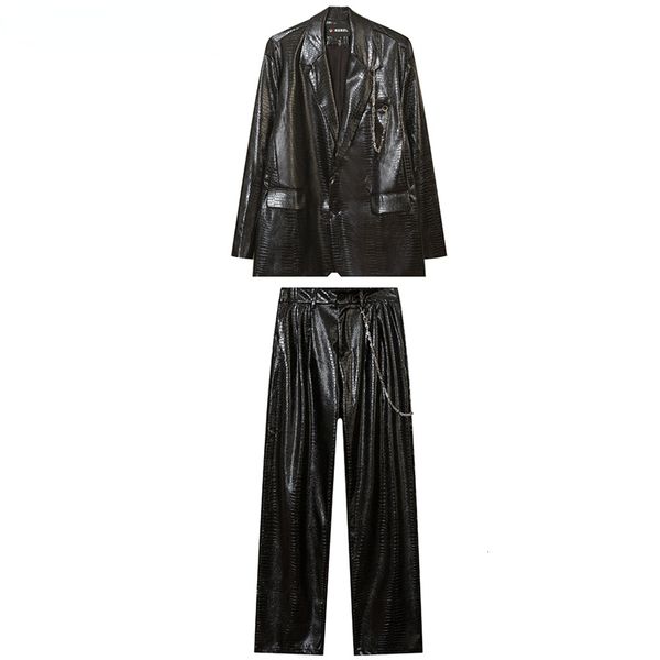 men s tracksuits chain decoration suit sets mens streetwear pu leather casual outerwear snakeskin pattern loose straight leg pants two piece, Gray
men s tracksuits chain decoration suit sets mens streetwear pu leather casual outerwear snakeskin pattern loose straight leg pants two piece, Gray