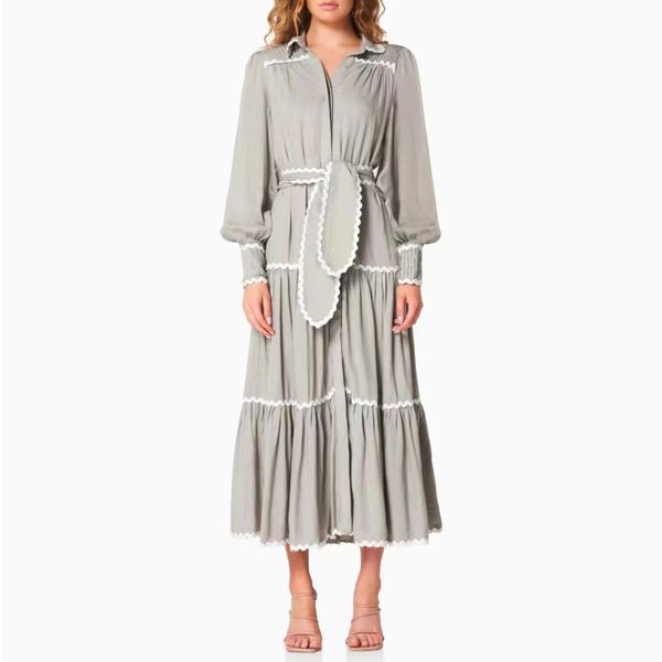 women's dress french elegant long-sleeved lapel beautifully trimmed shirt dress, Black;gray
women's dress french elegant long-sleeved lapel beautifully trimmed shirt dress, Black;gray