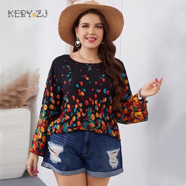 women's plus size t-shirt fall style floral print big shirt for women round neck collar long sleeve clothing elastic loose plus size bl, Black
women's plus size t-shirt fall style floral print big shirt for women round neck collar long sleeve clothing elastic loose plus size bl, Black
