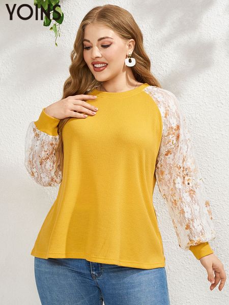 women's plus size t-shirt yoin women plus size blouses autumn elegant long sleeve lace patchwork crew neck casual blusas shirt 4xl yel, Black
women's plus size t-shirt yoin women plus size blouses autumn elegant long sleeve lace patchwork crew neck casual blusas shirt 4xl yel, Black