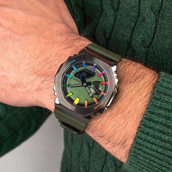 original shock watch 2100 digital quartz gm watch detachable assembled led alloy waterproof dial oak green rainbow series, Slivery;golden
original shock watch 2100 digital quartz gm watch detachable assembled led alloy waterproof dial oak green rainbow series, Slivery;golden