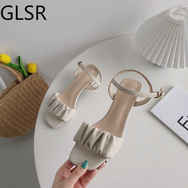 sandals fashion square heel womens summer korean pleated ankle buckle casual high heels simple rome shoes 230224, Black 
sandals fashion square heel womens summer korean pleated ankle buckle casual high heels simple rome shoes 230224, Black