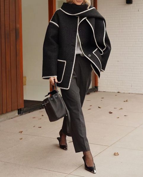 women's jackets european and american street fashion women woolen coat with scarf 230223, Black;brown
women's jackets european and american street fashion women woolen coat with scarf 230223, Black;brown