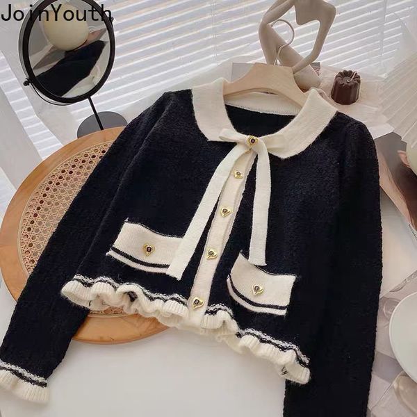 women's knits tees women sweater sueter mujer sweet ruffles lace up long sleeve pull femme vintage knitted cropped cardigan coat women&, White
women's knits tees women sweater sueter mujer sweet ruffles lace up long sleeve pull femme vintage knitted cropped cardigan coat women&, White