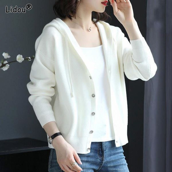 women's knits tees autumn winter single breasted hooded sweater cardigan streetwear multiple colour knitting sweaters drawstring women&, White
women's knits tees autumn winter single breasted hooded sweater cardigan streetwear multiple colour knitting sweaters drawstring women&, White