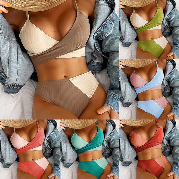 women's swimwear 2022 new solid color matching thick pit strip cross straps high waist women bikini swimsuit z0223, White;black
women's swimwear 2022 new solid color matching thick pit strip cross straps high waist women bikini swimsuit z0223, White;black