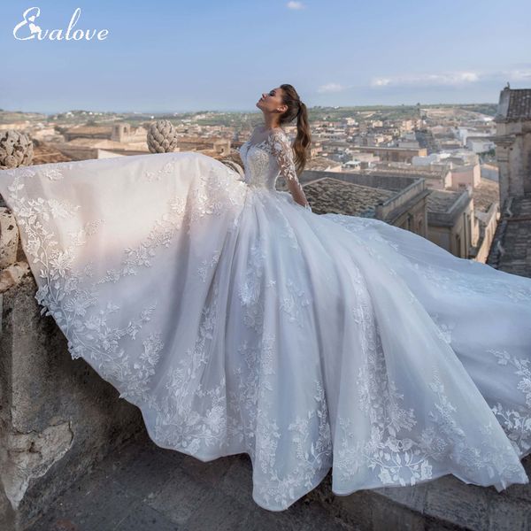 party dresses evalove luxury scoop neck lace up beading a line wedding dress gorgeous long sleeve appliques sparkly tulle vintage bridal gow, White;black
party dresses evalove luxury scoop neck lace up beading a line wedding dress gorgeous long sleeve appliques sparkly tulle vintage bridal gow, White;black