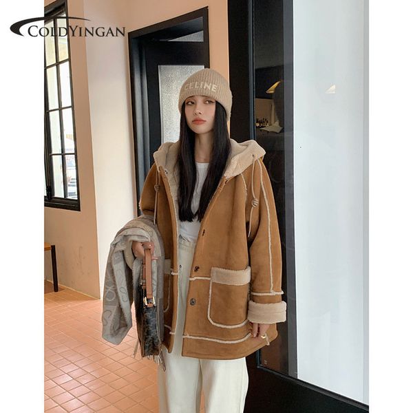women's jackets coldyingan winter women jacket coat lamb wool hooded fur medium long loose female chic outwear 230224, Black;brown
women's jackets coldyingan winter women jacket coat lamb wool hooded fur medium long loose female chic outwear 230224, Black;brown