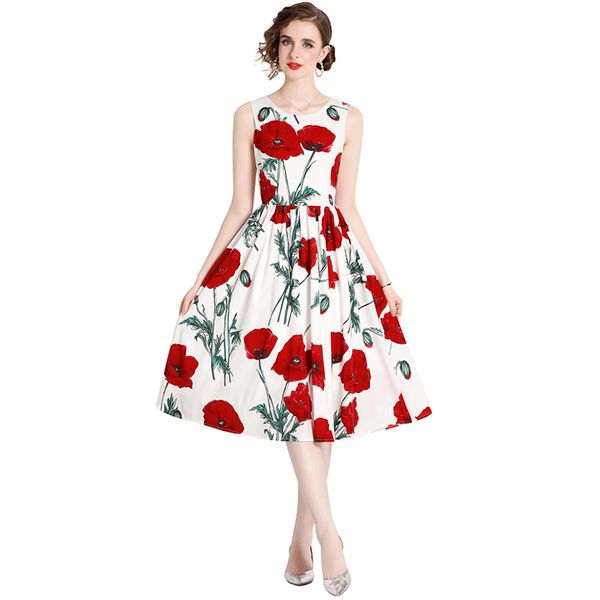fashion red flower printed dresses sleeveless waist-closing summer beach vacation expansion vestidos women street casual, Black;gray
fashion red flower printed dresses sleeveless waist-closing summer beach vacation expansion vestidos women street casual, Black;gray