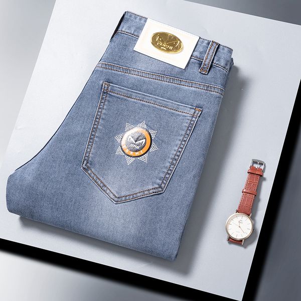 men's jeans spring summer thin slim fit european american clothing high-end brand small straight double f pants kf9929-3, Blue
men's jeans spring summer thin slim fit european american clothing high-end brand small straight double f pants kf9929-3, Blue