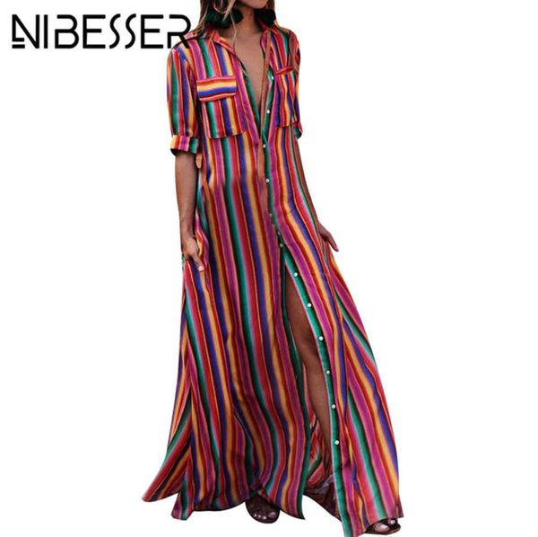 nibesser women summer beach maxi dress high split sundress fashion colorful striped print boho long party dress robe, Black;gray
nibesser women summer beach maxi dress high split sundress fashion colorful striped print boho long party dress robe, Black;gray
