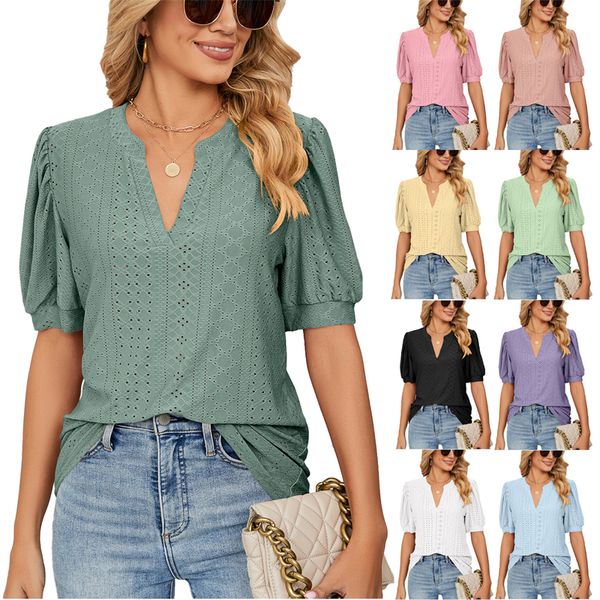summer women's t-shirt short puff sleeve shirts loose fit eyelet t shirt notch v neck tunic blouse hollow out work, White
summer women's t-shirt short puff sleeve shirts loose fit eyelet t shirt notch v neck tunic blouse hollow out work, White