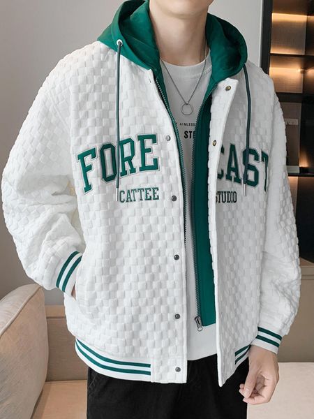 men's jackets 2023 spring hooded varsity jacket streetwear fashion fake 2 in 1 single breasted casual windbreaker loose letter coat 230, Black;brown
men's jackets 2023 spring hooded varsity jacket streetwear fashion fake 2 in 1 single breasted casual windbreaker loose letter coat 230, Black;brown