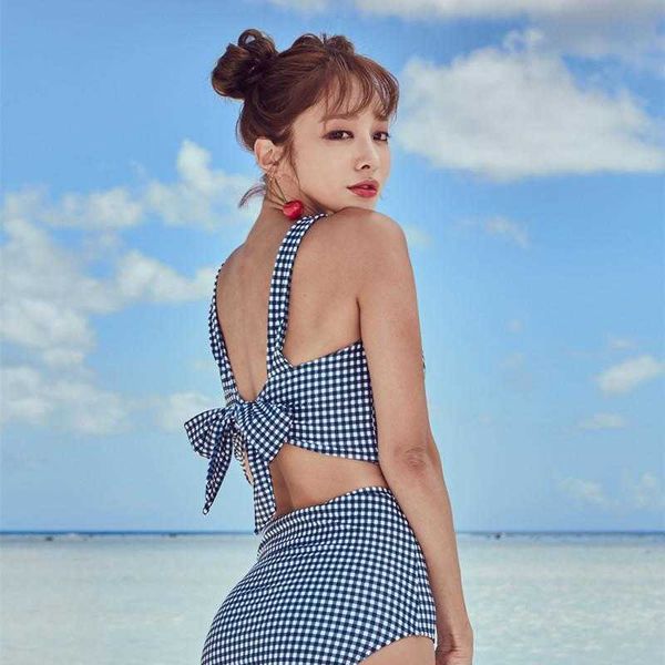 wholesale swimsuit womens retro plaid steel support small chest push up cover, White;black
wholesale swimsuit womens retro plaid steel support small chest push up cover, White;black