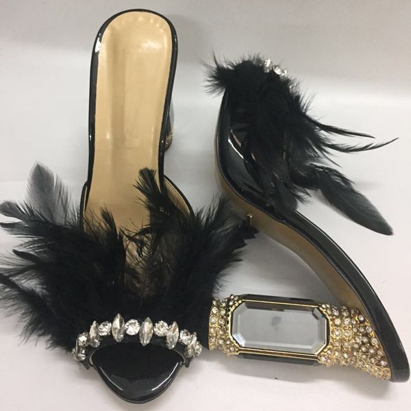 2023 new arrival black puffy feather slippers high heel formal shoes summer mules women plus size party shoes
2023 new arrival black puffy feather slippers high heel formal shoes summer mules women plus size party shoes