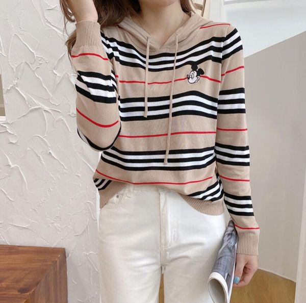 2023 disn spring autumn sweaters new large size womens knitwear striped hooded sweater women's long sleeve thin sweater womens, White;black
2023 disn spring autumn sweaters new large size womens knitwear striped hooded sweater women's long sleeve thin sweater womens, White;black