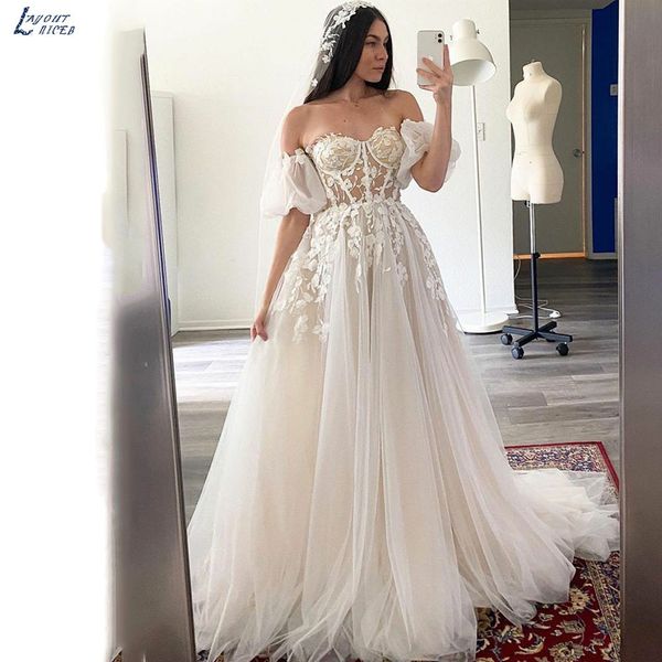 party dresses boho wedding detachable puff sleeves bones corset vestidos de novia lace appliques bride gowns 230224, White;black
party dresses boho wedding detachable puff sleeves bones corset vestidos de novia lace appliques bride gowns 230224, White;black